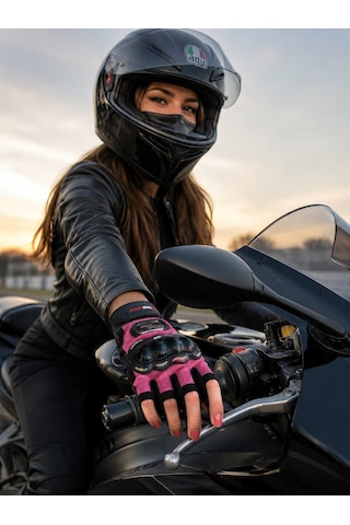 Speed Biker Kısa Parmak Yazlık Motosiklet Eldiveni Pembe Ce En 13594  Sertifikalı