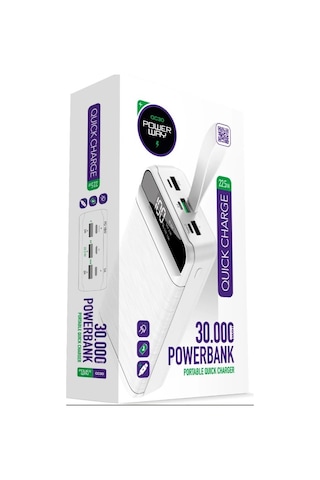 Powerway Pd 22.5w 30.000 Mah 3.0 Hızlı Şarj Gerçek 30.000 Mah Qc30 Powerbank BEYAZ