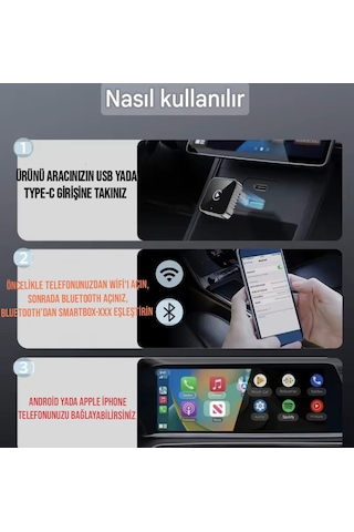 Xuda Carplay Android+ios Apple İphone Uyumlu Bluetooth+wifi Otomatik Tak Ve Çalıştır Carplay Minik Yeni Nesil Basit Kurulum Diğer --