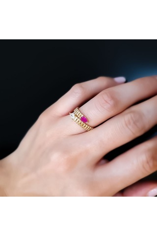 Engingold 14 Ayar Altın Damla Taşlı Yüzük Ay11653