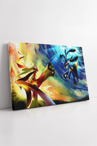 Pokémon Anime Savaş Sahnesi Enerjik Aksiyon Temalı İki Efsanevi Yaratık Kanvas Tablo