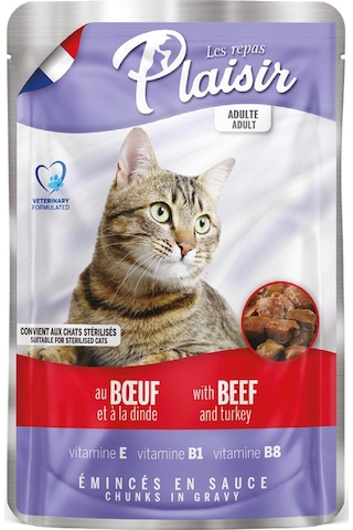 Plaisir Sığır Etli ve Hindili Pounch Yetişkin Yaş Kedi Maması 4 x 100 G