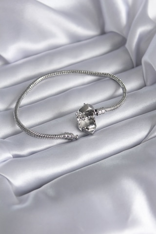 Gümüş Renk Zirkon Taşlı Kalp Charm Model Pirinç Kadın Bileklik Çok Renkli