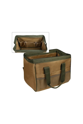 Pazly Takım Torbası Fermuarlı Geniş Açılış Dış Ceplerli Takım Organizasyonu Kahverengi Yumuşak Taraflı Tuval Alet Çantası 32x18x24cm