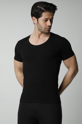 Hmd 714 3'lü Derin Bisiklet Yaka Kısa Kollu Likralı T-shirt - Sıyah Siyah