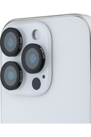 Apple Uyumlu iPhone 17 Pro Guess Lisanslı Metal Kamera Lens Koruyucu Siyah