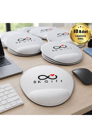 Logonuza Özel 10 Adet 20x22 Cm Bilek Destekli Oval Kaymaz Tabanlı Mouse Pad