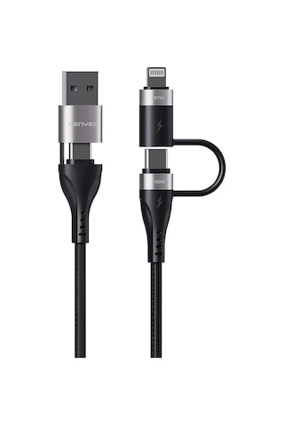 Lenyes Lc568 4in1 Usb-a - Type-c + Type-c To Lightning Data Ve Şarj Kablosu 100w 1m Siyah