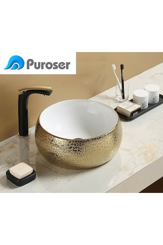 Puroser Arova Altın Tezgah Üstü Çanak Lavabo