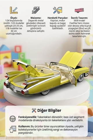 Hobiez World 1 : 24 Lisanslı Cadillac Eldorado Kapıları ve Kaputu Açılabilir Model Araba