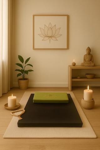 60x60 Meditasyon Minderi Seti İkili Yoga Meditasyon Minderi Lotus Çiçeği Baskılı Meditasyon Minderi Siyah - Yeşil