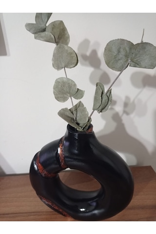 Eclipse Donut Vazo - Siyah Bakır - Minimalist Halka Form Bronz - Siyah