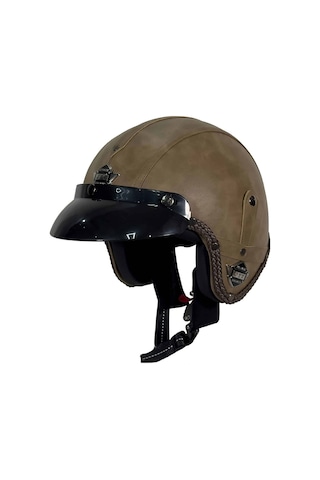 Tex 701 Jyt Kahverengi Deri Açık Kask Camsız