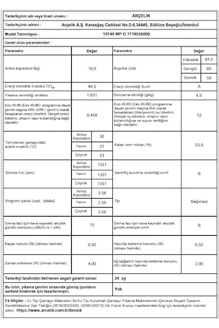 Arçelik 10140 MP O 1400 Devir 10 KG Çamaşır Makinesi