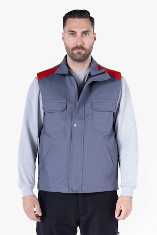 Dik Yakalı Kapitoneli Yelek Gri - Kırmızı