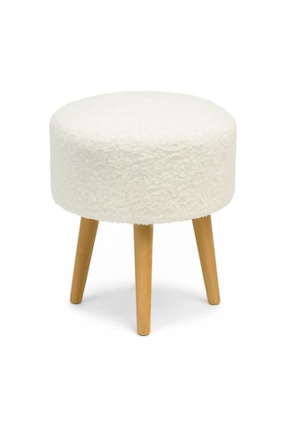 Loop Sallanan Sandalye Ve Puf Seti Ekru Teddy Kumaş Ahşap Ayaklı Berjer - Sallanan Koltuk Puf Beyaz