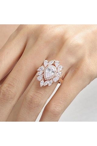 Mia Vento Effective Diamond İstanbul İhtişamı Rose Renk Işıltılı Gümüş Yüzük