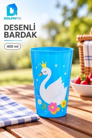 Desenli Plastik Bardak 400 Ml Günlük Kullanım İçecek Bardağı Çok Renkli