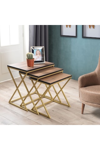 Venedik Gold Metal Ayaklı,Ceviz Kaplama Mdf'Li Zigon Sehpa