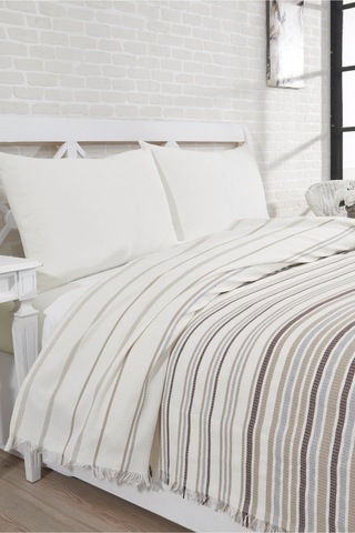 100% Pamuklu Krem Lastikli Çarşaflı Pike Takımı 200x230 Krem