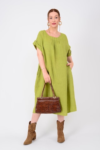 Park Moda 4829 Sprıng Yakada Büzgü Detaylı Keten Elbise Yeşil