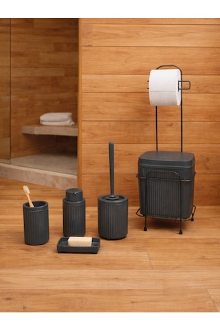 Decorev Standlı Antrasit 5 Parça Click Kapaklı Banyo Seti Dc-6804 Gri