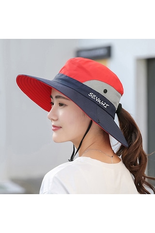 Uv Işınlarına Karşı Koruyucu Geniş Kenarlı Güneş Şapkası - Rahat Kumaşlı Ve Hava Geçirgen Kırmızı