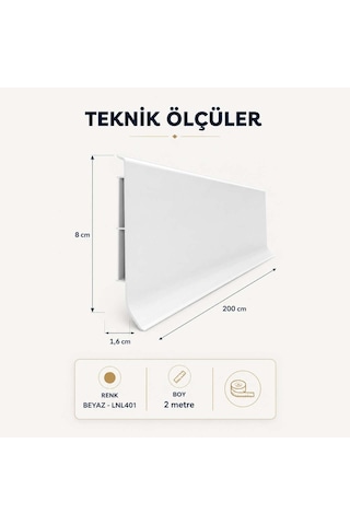 Linela Suya Dayanıklı Pvc Süpürgelik 8 Cm - Beyaz - Lnl401