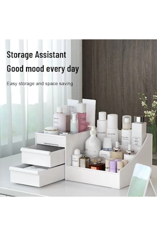 Çekmece Tip Makyaj Kutusu Yatakhane Düzenleme Plastik Depo Beyaz
