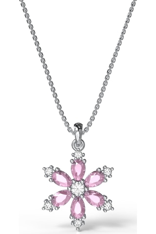 925 Ayar Pembe Kuvars Taşlı Rodyum Lotus Çiçeği Gümüş Kolye Rn10304 Gümüş