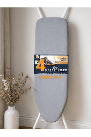 Ütü Masası Kılıfı Yanmaz Lastikli Süngerli Ütü Masası Örtüsü Ayarlanabilir Ütü Masası Bezi 55x145 Cm Gri