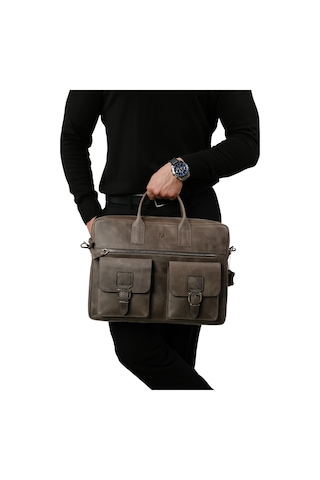 Mft Leather Hakiki Deri Laptop El Çantası Loreen 2230 Tiguan Gri