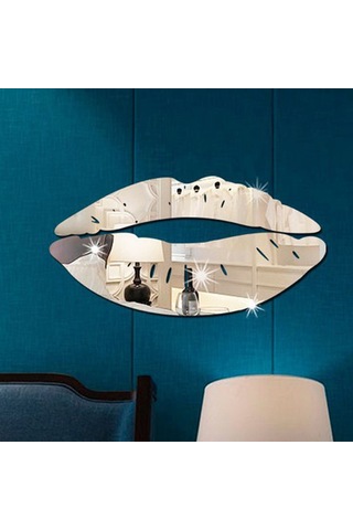 Qingmipy 3b Dudak Aynalı Duvar Çıkartması - Şık Ve Modern Oda Dekoru, Kolay Yapıştırma Özelliği Gümüş