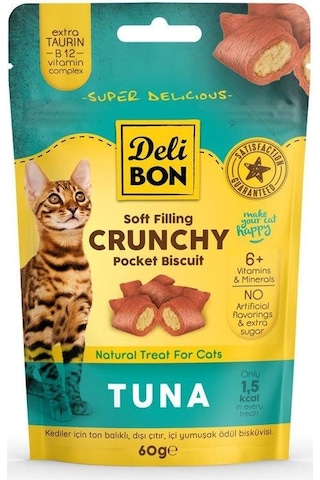 Delibon Crunchy İçi Dolgulu Bisküvi Tunalı Kedi Ödülü 60 G