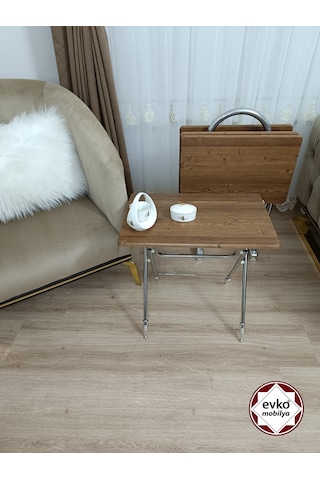 Evko Mobilya Çanta Zigon Sehpa, 4'lü Sehpa, Servis Sehpası, Mdf Mebran Sehpa, Katlanır Sehpa