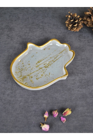 Hamsa Model Gold Sunumluk Çerezlik Tabağı Fatma Ana Eli Tabak 20