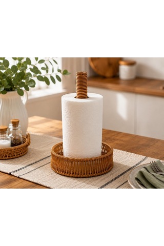 Lexroo Doğal Rattan Kağıt Havluluk Masaüstü Havlu Standı Dekoratif Havluluk Çok Renkli