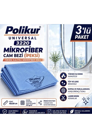 3220 Universal Mikrofiber Cam Bezi 40 50cm 3 Adet Mavi 3220 Universal Mikrofiber Cam Bezi 40 50cm 3 Adet Mavi