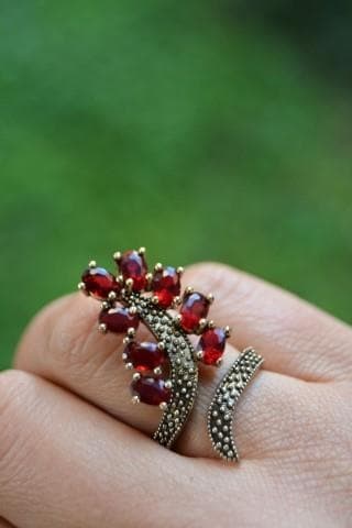 Stoneage Bordo Salkım Ayarlanabilir Kadın  Yüzük Çok Renkli