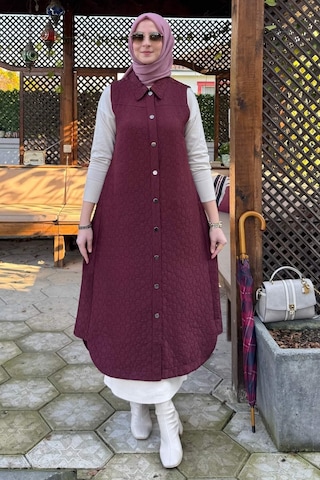 Rabia Şamlı Safir Kapitone Yelek Bordo Normal