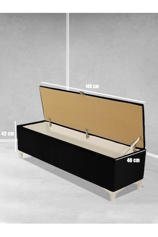Vetra V2 Sandıklı Puf Siyah Dilimli Model Sandıklı Bench Puf - Sandıklı Yatak Ucu Bankı
