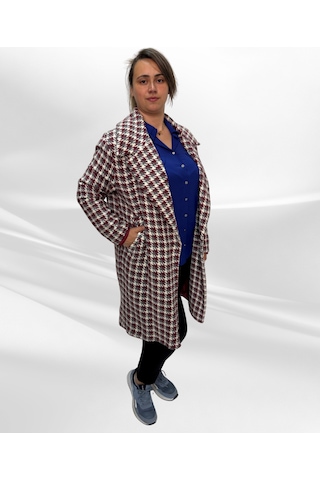 Kaz Ayağı Desenli Astartlı Siyah Beyaz Kaban Gri Bordo
