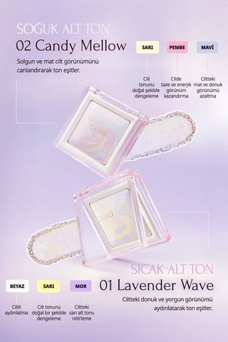 Ton Eşitleyici & Sabitleyici, İnce Yapılı, Işıltılı Pudra Clıo Light Setting Powder 01 Lavender Wave 01 Lavender Wave