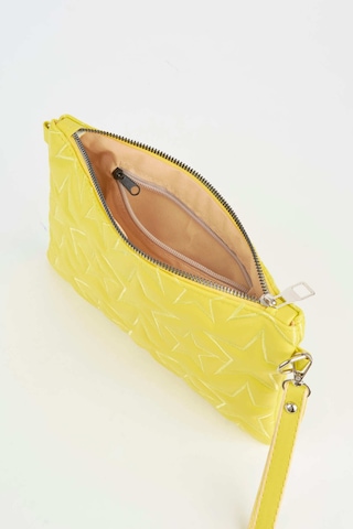 Vivaq Kadın Neon Sarı Yıldız Nakışlı Suni Deri Bilek Ve Zincir Askılı Portföy El Ve Clutch Çanta