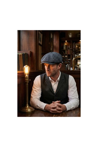 Emybox Erkek Kaşe 8 Köşe Kasket Şapka Klasik Retro- Peaky Blinders Tarzı Lastikli Standart Beden E