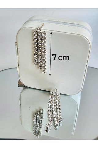 Taşlı Sallantılı Silver Renk Küpe Silver