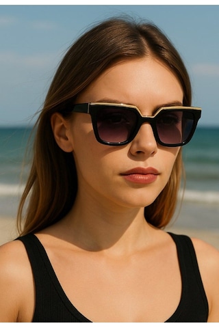 Yazın Favorisi Uv 400 Korumalı Güneş Gözlük Gold Üst Siyah Çerçeve Orta Boy Kadın Güneş Gözlüğü Uv 400 Korumalı Güneş Gözlük Siyah