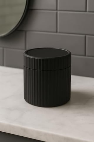 3'lü Banyo Düzenleyici Seti Toka Kutusu Pamukluk Makyaj Ve Kulak Çubuğu Kutusu Organizeri Siyah Açık Ahşap