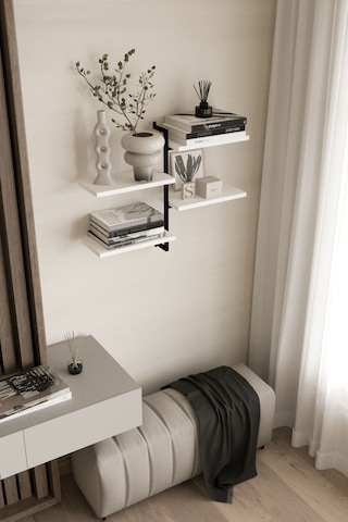 Aju 4 Katlı Duvar Rafı Metal Çerçeveli Dekoratif Kitaplık Ve Raf Ünitesi Modern Ve Minimalist Tasarıım Siyah