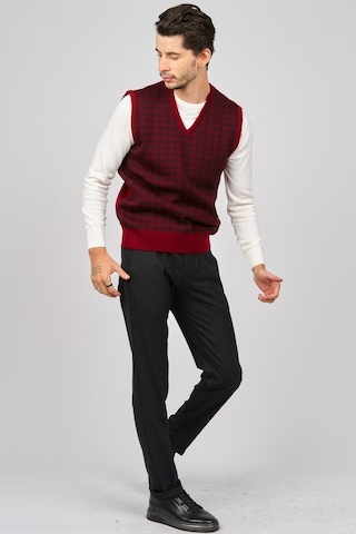 Pave Erkek Desenli Yünlü Süveter 4539011 Bordo-Bordo
